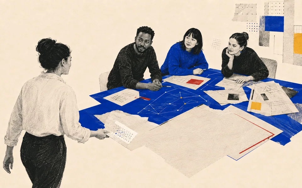 Editorial collage: people, ideas and documents connected.
