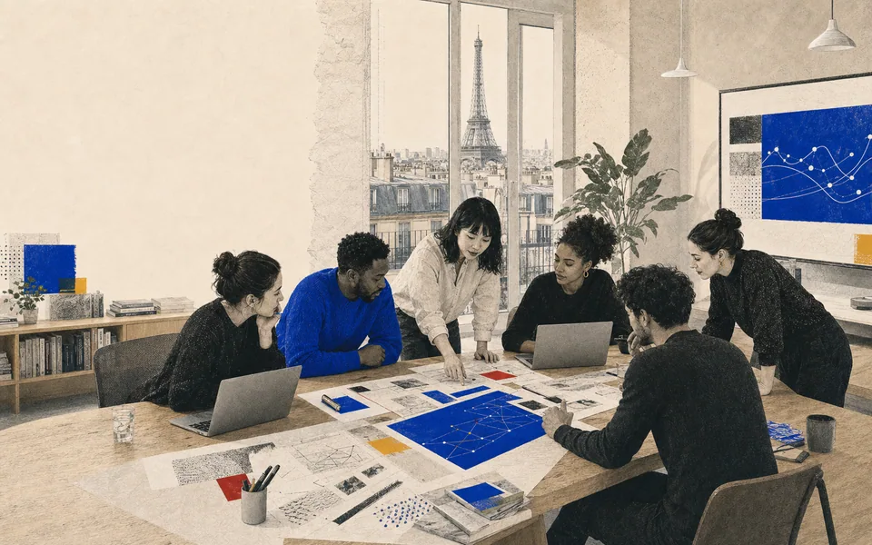 Our team in Paris, working together on campaign documents.